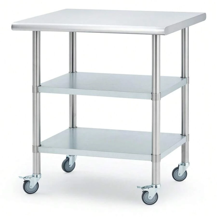 Stainless Steel Prep Table With Backsplash & Adjustable Undershelf,Commercial Kitchen Worktable,Heavy Duty Metal Food Prep Table For Restaurant Garage Outdoor Works - Blanco - Ver 1