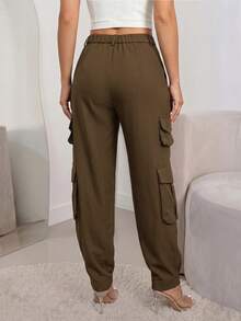 ANCHOSE Women's Early Autumn Chocolate Brown Tapered Leg Pants, Casual Street Style For Daily Commute And Weekend Wear - Brown - View 4