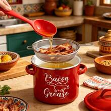 Vintage Reusable Enamel Bacon Grease Container With Removable Strainer, Oil Storage Kitchen Utensil - View 4