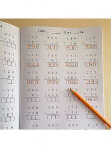 1 Book 32 Pages Addition Subtraction Multiplication Division Practice Book Within 1000, Math Learning Workbook, Math Activity Worksheet - Multicolor - View 3