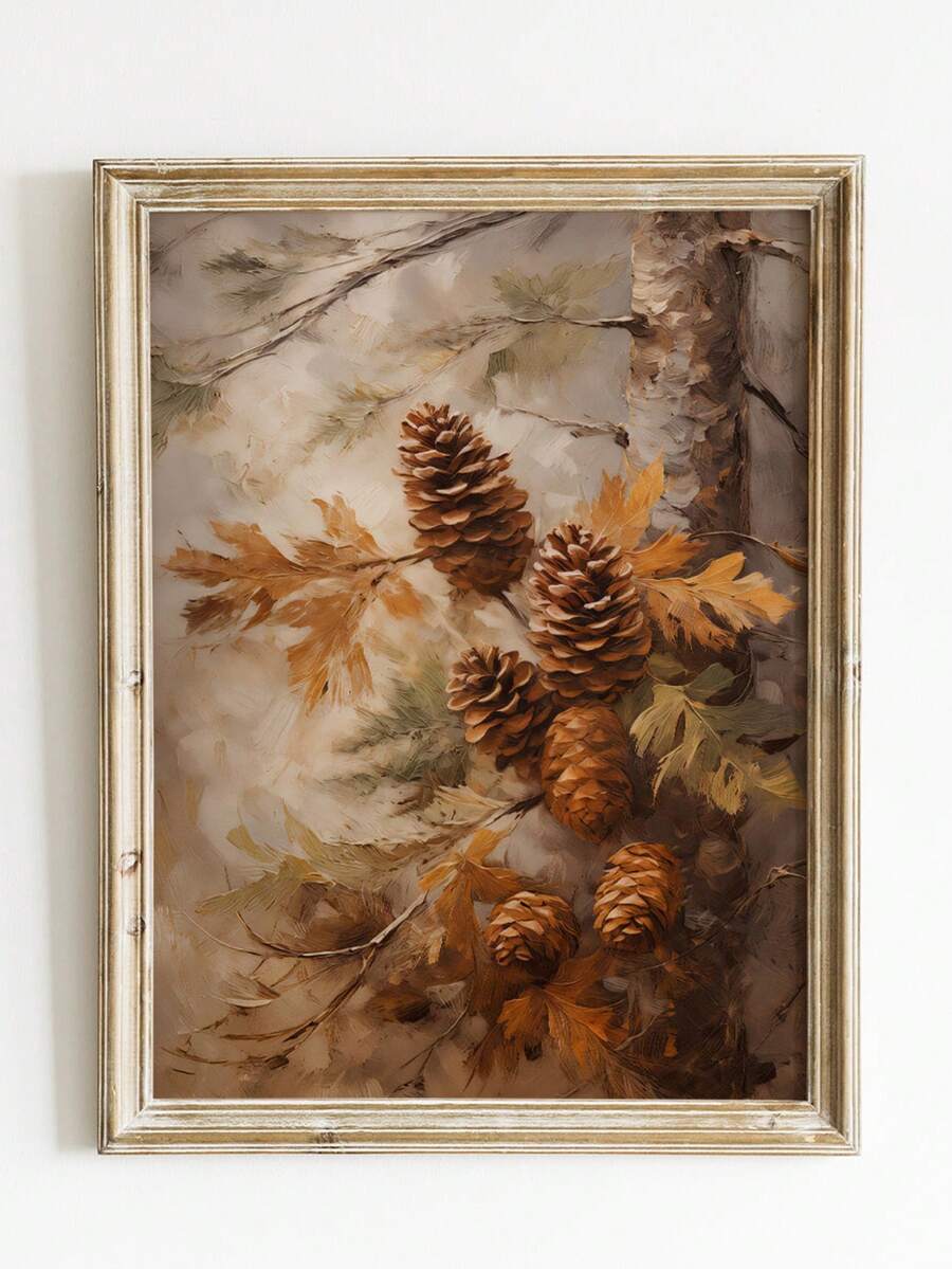 1件無框秋季松果復古秋季植物壁飾藝術印花,鄉村自然裝飾海報,適用於臥室、宿舍、客廳、返校季、趣味海報、房間裝飾、大學宿舍必需品、獨特禮物 - 松果 - 查看 1