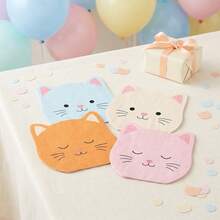 20/40/60pcs Cute Cat Shaped Disposable Cocktail Napkins, Hand-Drawn Cat Face Print, 4 Designs, 2-Ply Die-Cut Paper Napkins, Suitable For Birthday Party, Baby Shower, Animal Theme Event, Picnic And Dessert Table Decoration - Multicolor - View 2