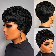 AMECIRE Short Curly Pixie Cut Wig For Women Real Human Hair Wigs Pixie Cut Wig Short Layered Brazilian Human Hair Wigs For Daily Use - Natural Black - View 8