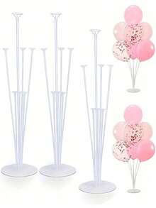 2/4 Sets Balloon Stand Kit, Includes Desktop Balloon Stand With Self-Adhesive Base, Balloon Column Stand And Accessories, Balloon Table Stand With Cup-Shaped Balloon Plug, Easy To Assemble Balloon Stand, 1 Set Transparent Balloon Stand, Suitable For Birthday Party And Wedding Table Decor - Multicolor - View 1