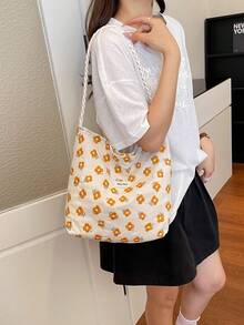 Slouchy Fairy Floral Canvas Tote Bag For Women 2026 New Fashion Lace Large Capacity Shopping Bag - Multicolor - View 4