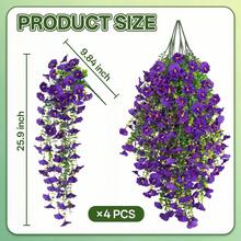 1pc Artificial Hanging Plant, Bright Red Outdoor Faux Flower With Green Leaves, Suitable For Mother's Day, Wedding, Garden, Porch And Home Decor Bouquet, Party Decoration Faux Flower, Holiday Gift, Indoor/Outdoor Universal - Purple-blue - View 3