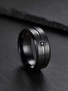 1 pieza Anillo de estilo minimalista con una sola piedra de circonita - Negro - Ver 3