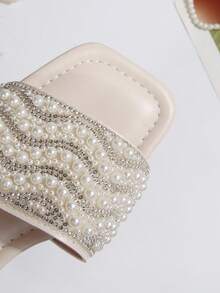 2026 Summer New Fashion Square Toe Casual Mule Open Toe Versatile Beach Soft Sole Comfortable Fairy Rhinestone Flat Slide Sandals For Women - Beige - View 9