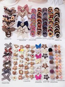 829PCS Cute Kids Hair Accessories Set, Suitable For Kids Daily Hairstyle Styling, Decorative Hair Clips, Swallowtail Bow Hair Clips, Rabbit Hair Clips, Elastic Hair Bands For Kids Braiding - Multicolor - View 4