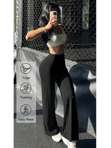 1pc Women's Fashion Sports Pants - High Waist Design, Slim Fit, Loose And Comfortable, Suitable For Fitness, Office, Gym, Yoga And Daily Wear, Black - Black - View 4