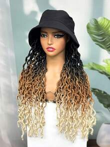 Curly Faux Locs Crochet Hair With Hat Goddess Locs Cap Wig Hippie Locs Connected Baseball Cap Wig Synthetic Braided Boho Style Wigs - Ombre - View 5