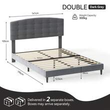 MCC Direct Upholstered Bed Frame With Cozy Button Tufted Headboard & Adjustable Height, Wood Slat Support, No Box Spring Needed - Cheyenne - Grey - View 8