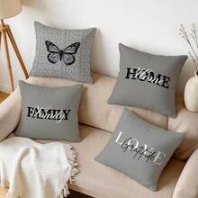 4 piezas Fundas de almohada con patrón de texto minimalista y acogedor sin rellenos, fundas de almohada impresas en un solo lado, adecuadas para sala de estar, dormitorio, decoración del hogar, fundas de almohada para todas las estaciones - Multicolor - Ver 10