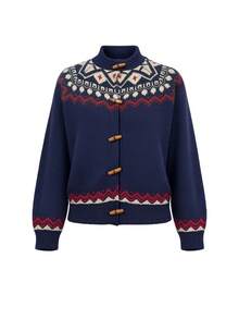 Women's Festive Jacquard Knitted Cardigan Sweater Boho Long Sleeve Stand Collar Regular Fit Top For Fall Winter - Multicolor - View 7