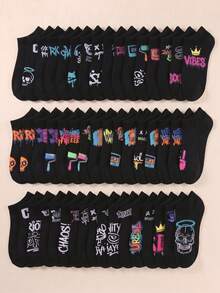 20 Pairs Children's Boat Socks, Children's Graffiti Boat Socks, Street Boat Socks, Suitable For Teenagers, Children's Short Socks, Suitable For 1-16 Years Old Children - Multicolor - View 4