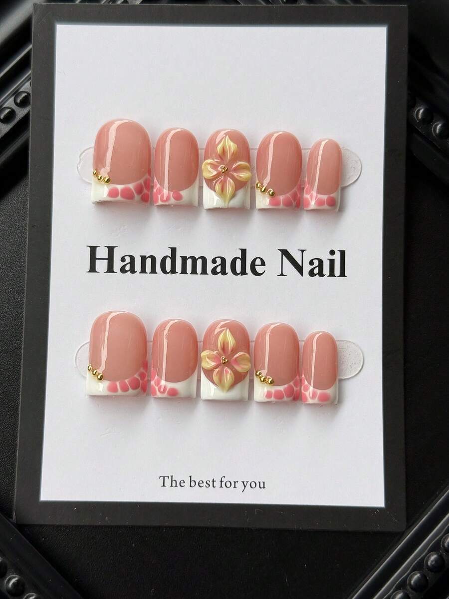 10pcs/Set Spring/Summer Handmade Pressed Rectangular Nail Tips, Y2K Style, French Manicure, Blue To Green Gradient With Black Water Ripple Line Design, Premium Acrylic Fake Nails Suitable For Women's Daily Wear And Holiday Occasions