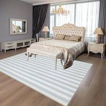 Light Blue And White Vertical Stripe Pattern Mat - Machine Washable, Easy To Maintain, Perfect For Living Room, Bedroom, Office, Balcony, Kitchen, And Room Decor, Rugs For Living Room Area Rugs & Sets,Rugs & Carpets,Home Decor,Area Rugs & Sets - Multicolor - View 4