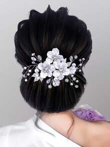 1 pieza Pasador de pelo de novia hecho a mano con perlas, accesorio para vestido de novia, tocado de moda para mujer, adorno para el cabello para fiesta, reunión y atuendo de verano - Plateado - Ver 5