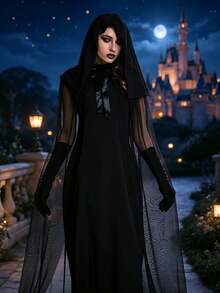 3-Piece Women's Gothic Witch Cosplay Costume - Dark Witch Long Dress With Cloak And Gloves, Full Body Performance Outfit For Theme Parties, Stage Costume, Machine Washable Solid Color,Halloween - Multicolor - View 4