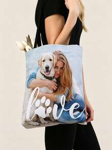 Bolsa de tela personalizada con foto, bolso de mano de gran capacidad de lona de algodón con impresión personalizada, tela duradera, área reservada para nombre de la novia y texto de la fiesta personalizados, adecuado para novias, damas de honor, amantes de mascotas, ideal para regalos de despedida de soltera, reuniones de damas de honor, uso diario, recuerdo de preboda temático, temporada de vuelta al colegio, regalo personalizado para el Día del Maestro - Multicolor - Ver 9