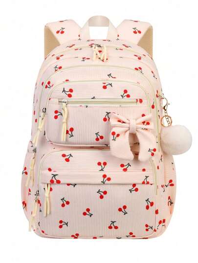 Corduroy Backpack With Tote Bag, Lightweight Teen Girls School Bag Laptop Bag Travel Daily Use Bag, Suitable For Middle School And High School Students