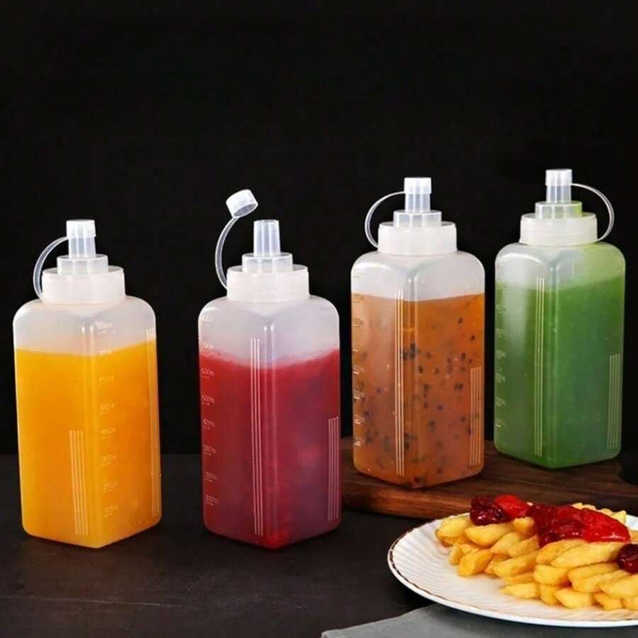 2 Square Squeeze Bottles, Suitable For Jam, Granules, Preserves, Passion Fruit, Commercial And Home Use Oil Dispenser For Milk Tea Shops, Essential For Outdoor BBQ - White - View 1