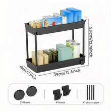 Under Sink Storage Rack, 2-Tier Bathroom Cabinet Organizer With Hooks, Multi-Purpose Storage Basket Shelf, Storage Rack, Home Storage Rack, Suitable For Kitchen, Living Room, Bedroom, Office, Commercial Restroom And Bathroom, Multi-Functional Storage Basket - View 15