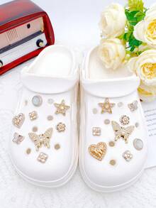 16 buah Hiasan Sepatu Lucu yang Dapat Dilepas, Aksesori DIY untuk Sandal Wanita, Dekorasi Sepatu yang Menyenangkan dan Personal, Hadiah Sempurna untuk Pesta Liburan - Emas - View 5