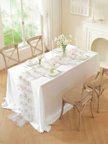 3 Pes White Foral Table Runner Of Embroidery Tule Spring Widflower Table Runner Sesonal Summer Buterfly Kichen Dining Gauze Decoration For Baly Shower Weding Party Birthday - Floral Table Runner - View 2