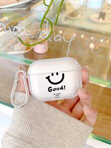 1個極簡笑臉搭配「Good」勵志標語印花透明防摔藍牙耳機保護殼，Ins極簡風附金屬防丟耳機殼掛鉤，時尚耳機配件，適用於耳機殼，快速出貨 #SmileFaceCase #InsAesthetic #MinimalistCase #PositiveQuote #EarbudCase #CuteEarphoneCase #SimpleDesign #GoodSloganCase #AestheticAccessories - 彩色 - 查看 12
