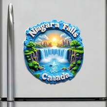 Canada Niagara Falls Round Water Mist & Emerald Cascade Magnet, Thunderous Convergence Sunset Glow, Suitable For All Metal Surfaces Souvenir For The Whole Family - A - View 2