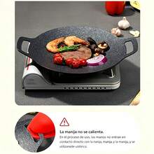 Bandeja para asar, bandeja redonda antiadherente, bandejacoreana para cocinar en interiores, bandeja multifuncionalpara barbacoa coreana, para la cocina familiar, barbacoas alaire libre y acampadas - 34 cm - Ver 5