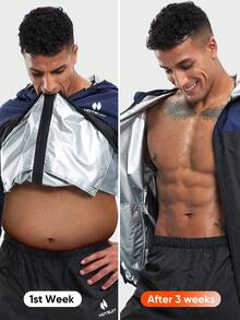 HOTSUIT 男士桑拿出汗夾克，拉鍊運動出汗衫，健身運動服飾 - 藏蓝色 - 查看 4