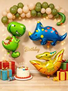 3pcs Large Q-Version Dinosaur Cartoon Foil Balloon Set, Suitable For Jurassic Theme Party Decoration - View 1