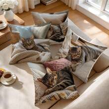 4pcs Brown Cat Pattern Pillow Covers Without Inserts, Single-Sided Printed Pillow Covers, Suitable For Living Room Bedroom Home Decor, All-Season Pillow Covers - Multicolor - View 6