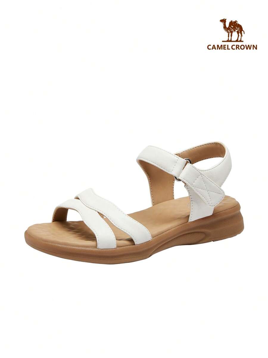 CAMEL CROWN 女士休闲鞋,夏季运动玛丽珍凉鞋,透气舒适软底鞋,增高百搭沙滩鞋 - 米色 - 查看 1