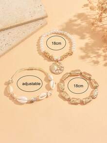 3pcs/Set Gelang Gaya Liburan Bohemian dengan Liontin Kerang dan Keong, Hiasan Manik-manik CCB, Perhiasan Tangan Wanita Modis, Cocok untuk Pemakaian Sehari-hari dan Liburan Pantai, Ukuran dan Bentuk CCB dan Keong Acak - MultiWarna - View 4