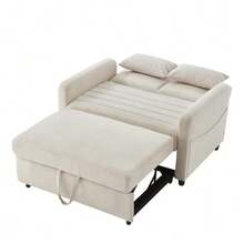 [Sofa Bed With Reclining Function] Two-Seater Folding Sofa Bed, Extendable Design, Simple And Modern Style, Three-Position Adjustable Backrest, Breathable Cotton And Linen Fabric. - Beige - View 10