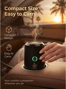 FIYIBAN Portable USB Rechargeable Aromatherapy Diffuser, Supports Oud Solid Fragrance, Flameless Anti-Scald, Car & Home Dual Use, Fast Heating, Long-Lasting Scent, Aromatherapy Therapy, Gift Mist Diffuser - Black - View 2