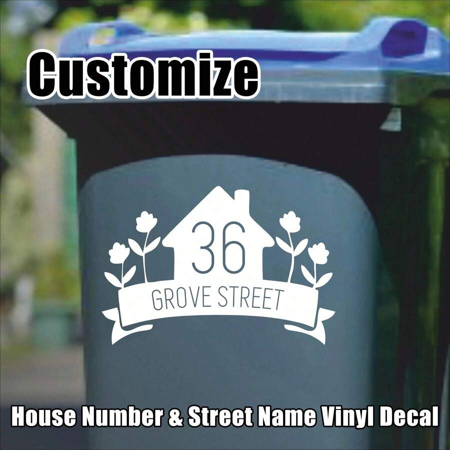 Personalized Trash Can Stickers - Decorate Your Trash Can With House Number And Street Name, Horizontal Design For Easy Identification, Waterproof And Durable, Modern Customization, Unique Ideal Gift For Him/Her, Boyfriend, Girlfriend, Dad, Mom - Multicolor - View 1