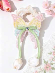 1 pièce Élastique à cheveux tulipe, jolis chouchous pour queue de cheval, papillon fairycore pour filles étudiantes, rentrée scolaire, vie de campus, vacances, accessoire de cheveux fairy girl - Multicolore - Voir 3