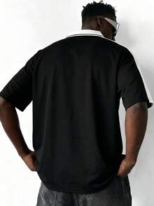 Men's Summer Versatile Fashion Minimalist English Print Contrast Color Crew Neck Short Sleeve T-Shirt - Black - View 4