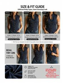 Women's Sleeveless Navy Blue Striped Button-Up Top, Stand Collar Design, Regular Length, Summer - Navy Blue - View 4