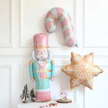 5Pcs Christmas Balloons Set, Nutcracker Soldier Cookie Color Snowflake And Pink Candy Cane Foil Balloons For Christmas Nutcracker Ice Snow Winter Gingerbread Theme Birthday Party Decorations - View 5