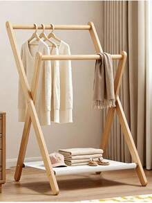 Compact Foldable Bamboo Standing Clothes Rack, Can Be Used As Towel Rack, Multi-Function Coat Rack, Storage Rack, Freestanding Wardrobe Storage Rack, Multi-Function Storage Solution For Bedroom And Living Room - Multicolor - View 12