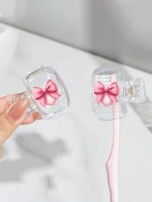 Pink Heart Bow Travel Toothbrush Protective Case, Luxury Cute Portable Durable Toothbrush Box, Transparent Toothbrush Storage Box, Toothbrush Head Protective Clip, Toothbrush Dust-Proof Protective Cover, Portable Design Easy To Carry, Dual-Hole Design For Easy Drainage And Ventilation, Dust-Proof Lid, Suitable As Gift For Couples, Friends, Family, Teachers, Travel Enthusiasts, Home, Dorm, Vacation Essentials, Suitable For Birthday, Back To School, Wedding, Return To School Occasions, Spring And Summer Essentials, Clean And Care For Your Oral Health, Family Gift. - Multicolor - View 7
