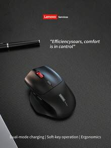 Lenovo Wireless Mouse, Dual Mode Rechargeable Mouse, 2.4G/BT Connection, Ergonomic Gaming Mouse, Skin-Friendly Material, Comfortable Grip, Multipurpose For Office, Home & Gaming, Suitable For Multiple Devices, Long Battery Life - Black - View 14