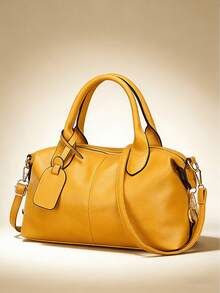Vintage Boston Bag For Women Large Capacity Shoulder Crossbody Bag Casual Handbag Work Tote Yellow Purse For Travel School Back To School Outfits - 彩色 - 查看 12