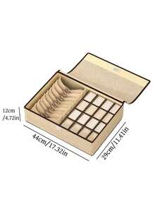 1pc Home Underwear Storage Box With Lid, 13/17 Compartments, Gray/Beige 2 Colors Optional, Drawer-Style Bra Socks Underwear Organizer Divider Box, Linen Storage Box - Multicolor - View 11