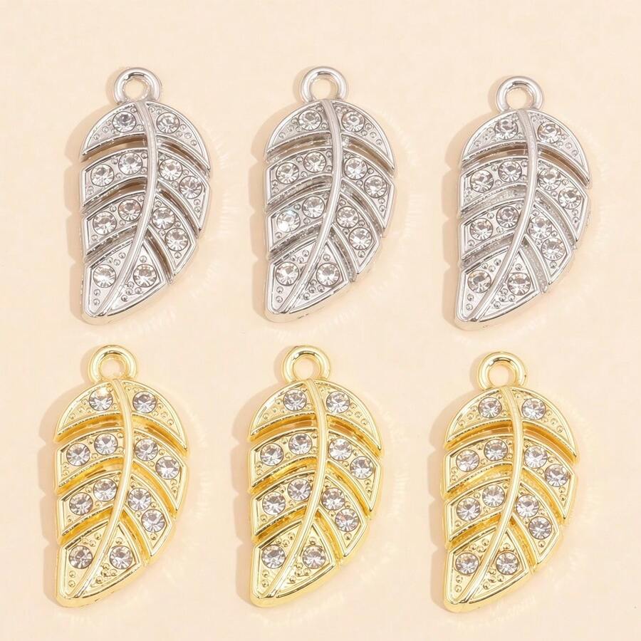 10Pcs Gold & Silver Alloy Rhinestone Leaf Pendants, Suitable For DIY Making High-Quality Necklaces, Bracelets And Fashion Jewelry - Leaves - View 1